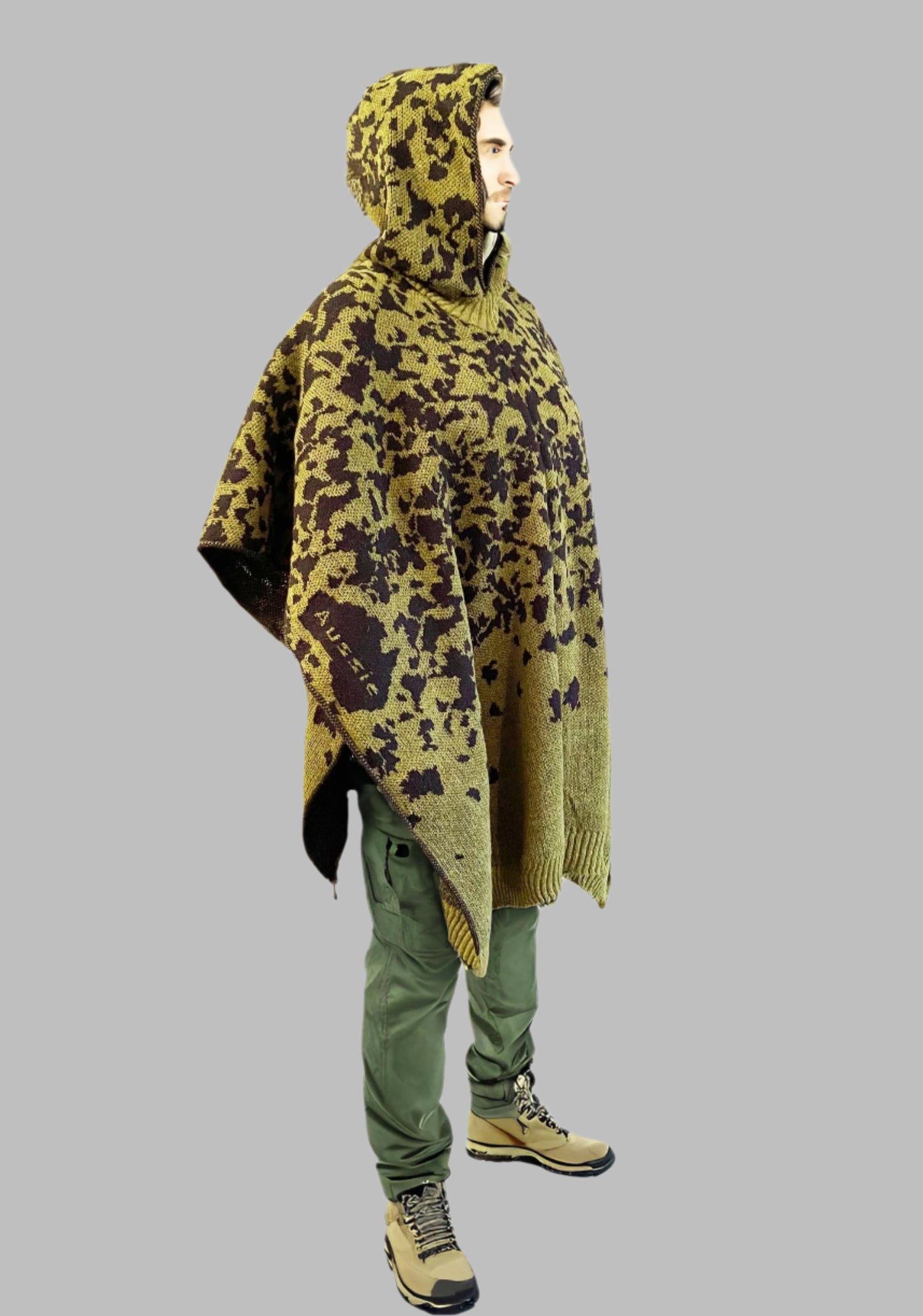 Australian Alpaca Thick Poncho Hooded, CAMO green