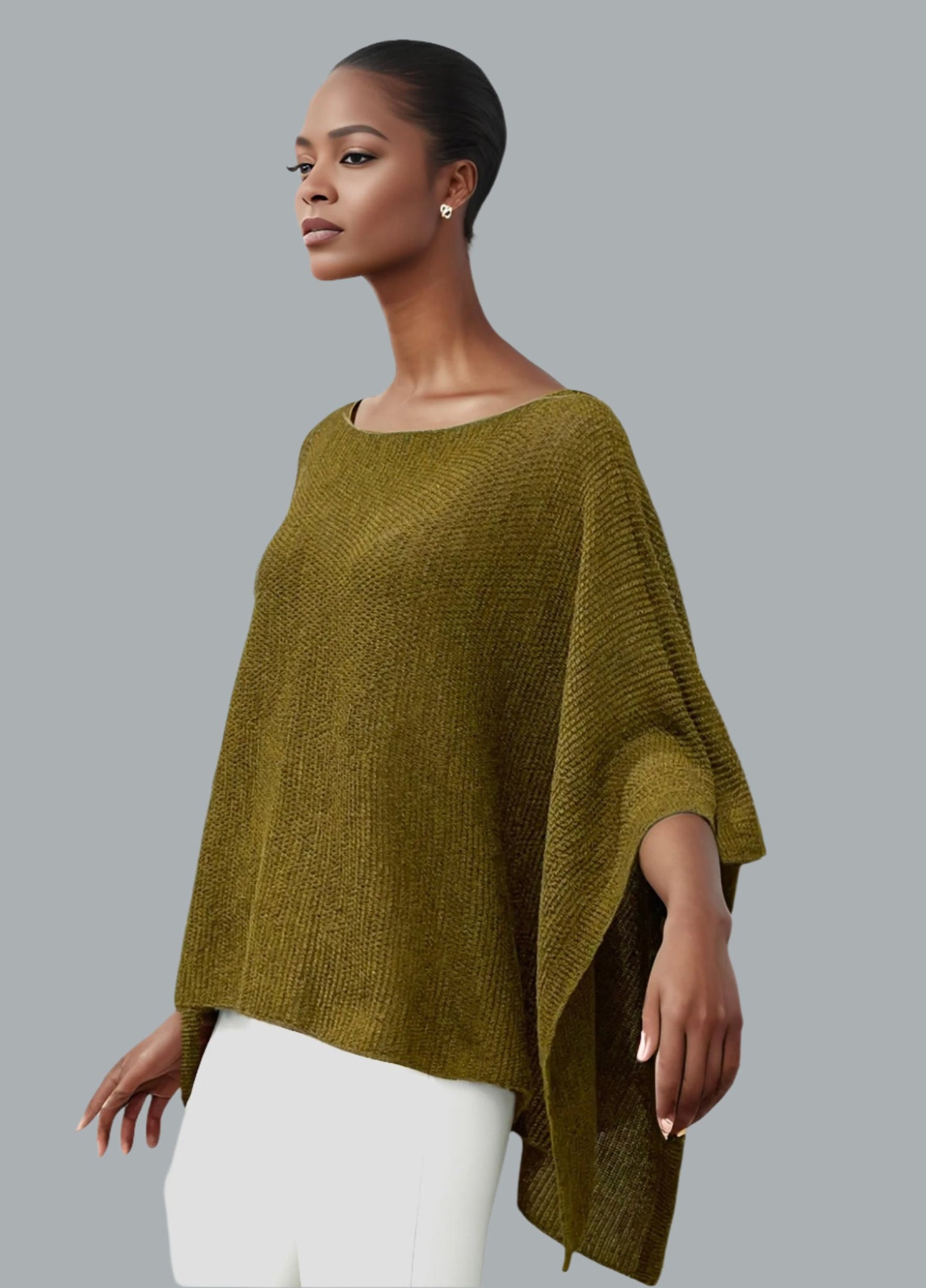 Alpaca Light Knit Poncho Rice Grain Mustard