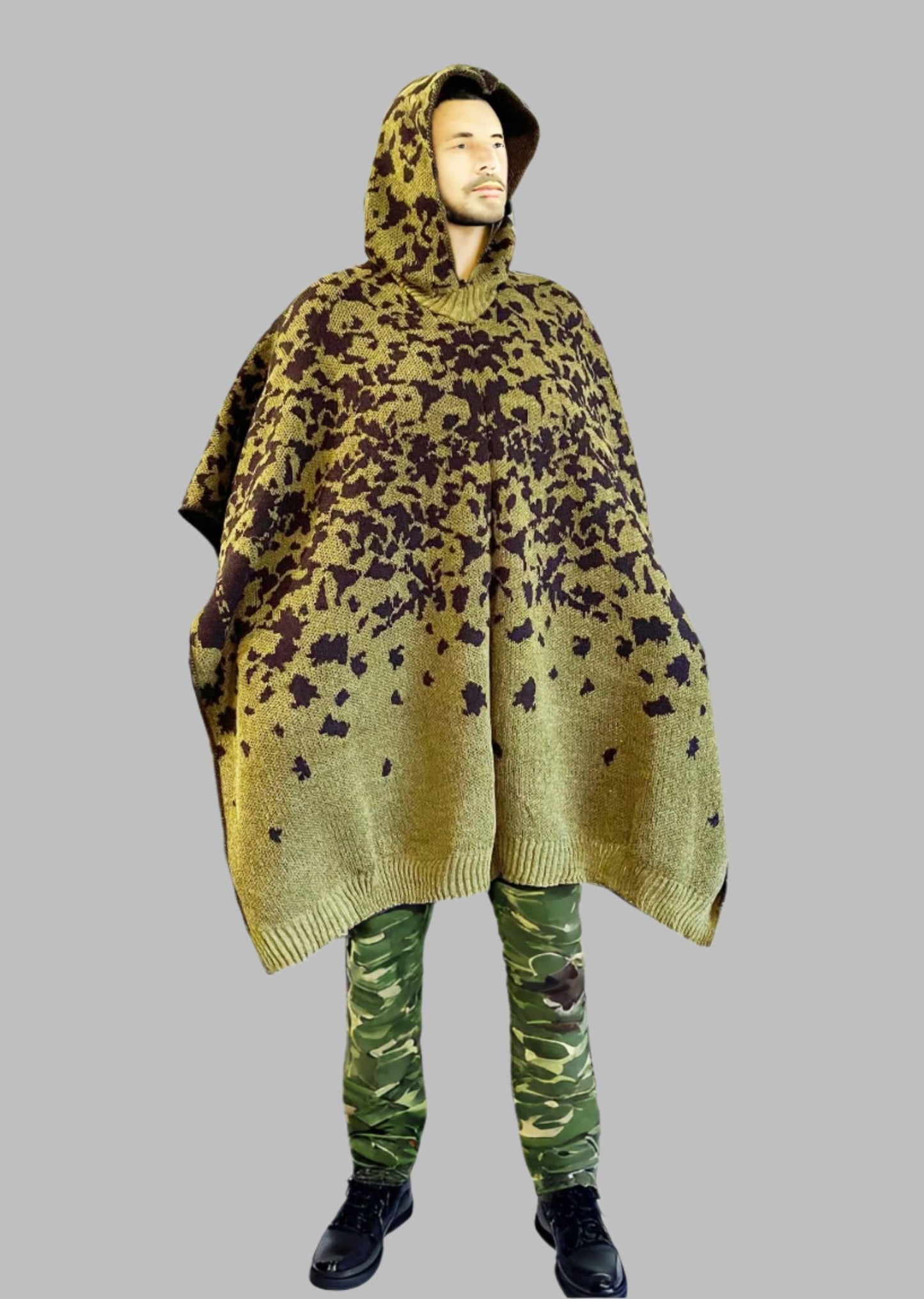 Australian Alpaca Thick Poncho Hooded, CAMO green