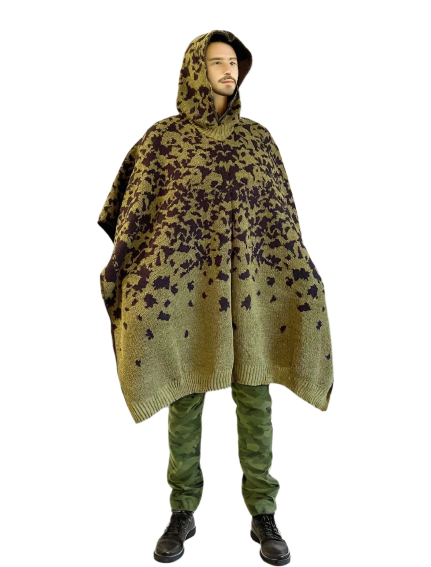 Australian Alpaca Thick Poncho Hooded, CAMO green