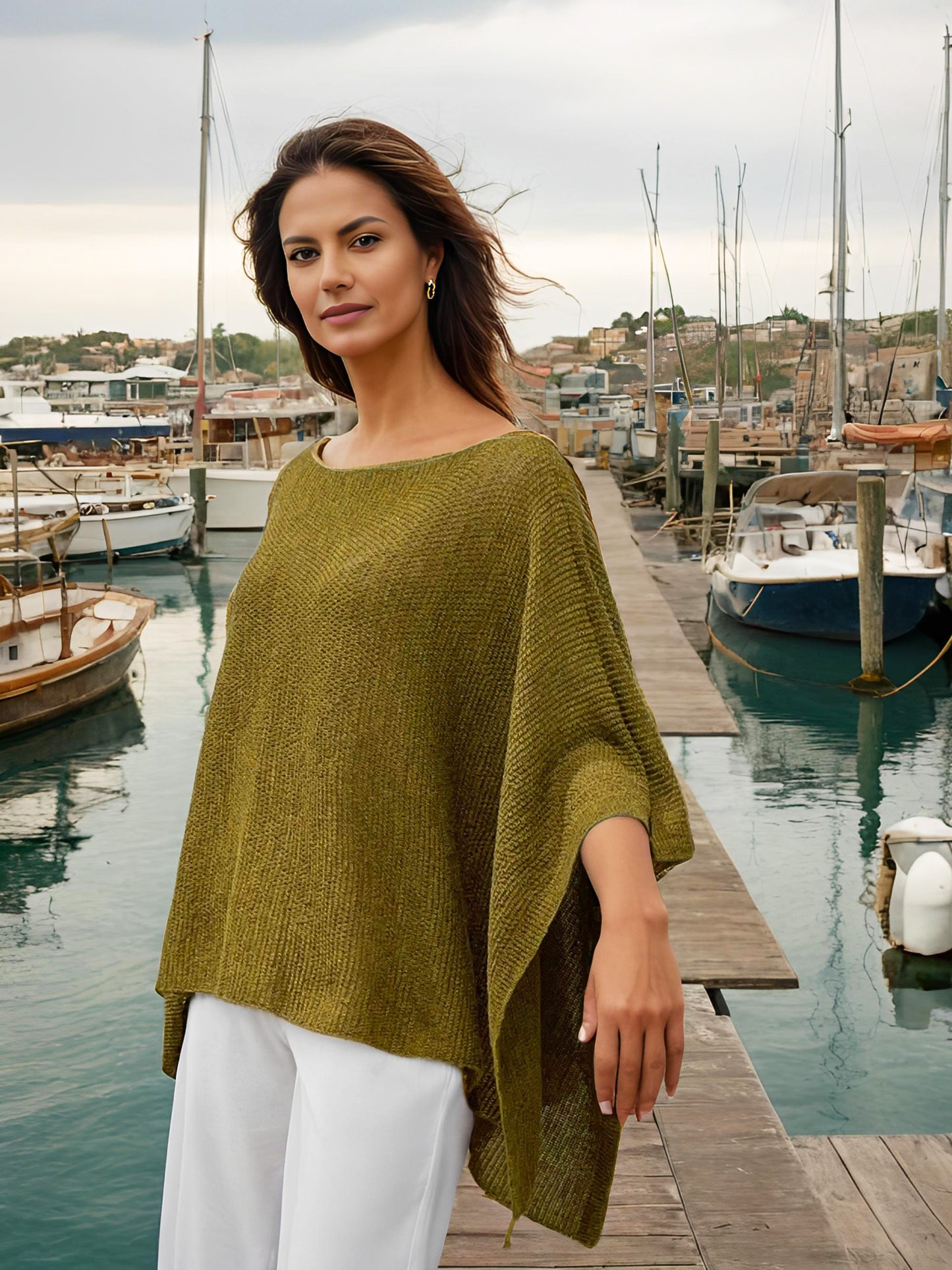 Alpaca Light Knit Poncho Rice Grain Mustard