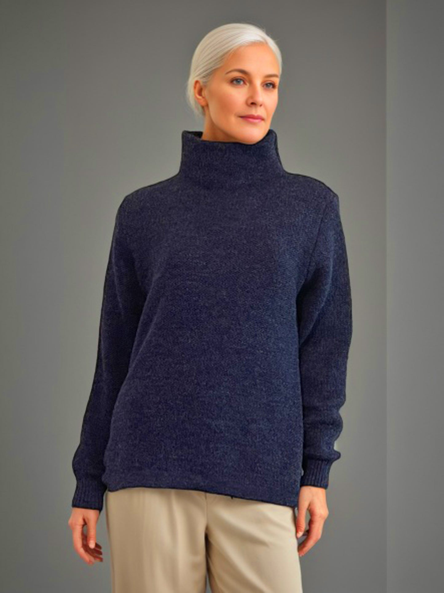 Alpaca Women’s High Neck Jacquard Knit Blue