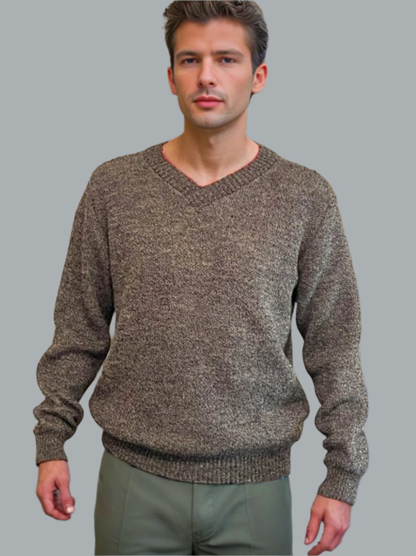 Alpaca Classic Jacquard Sweater Men V-Neck