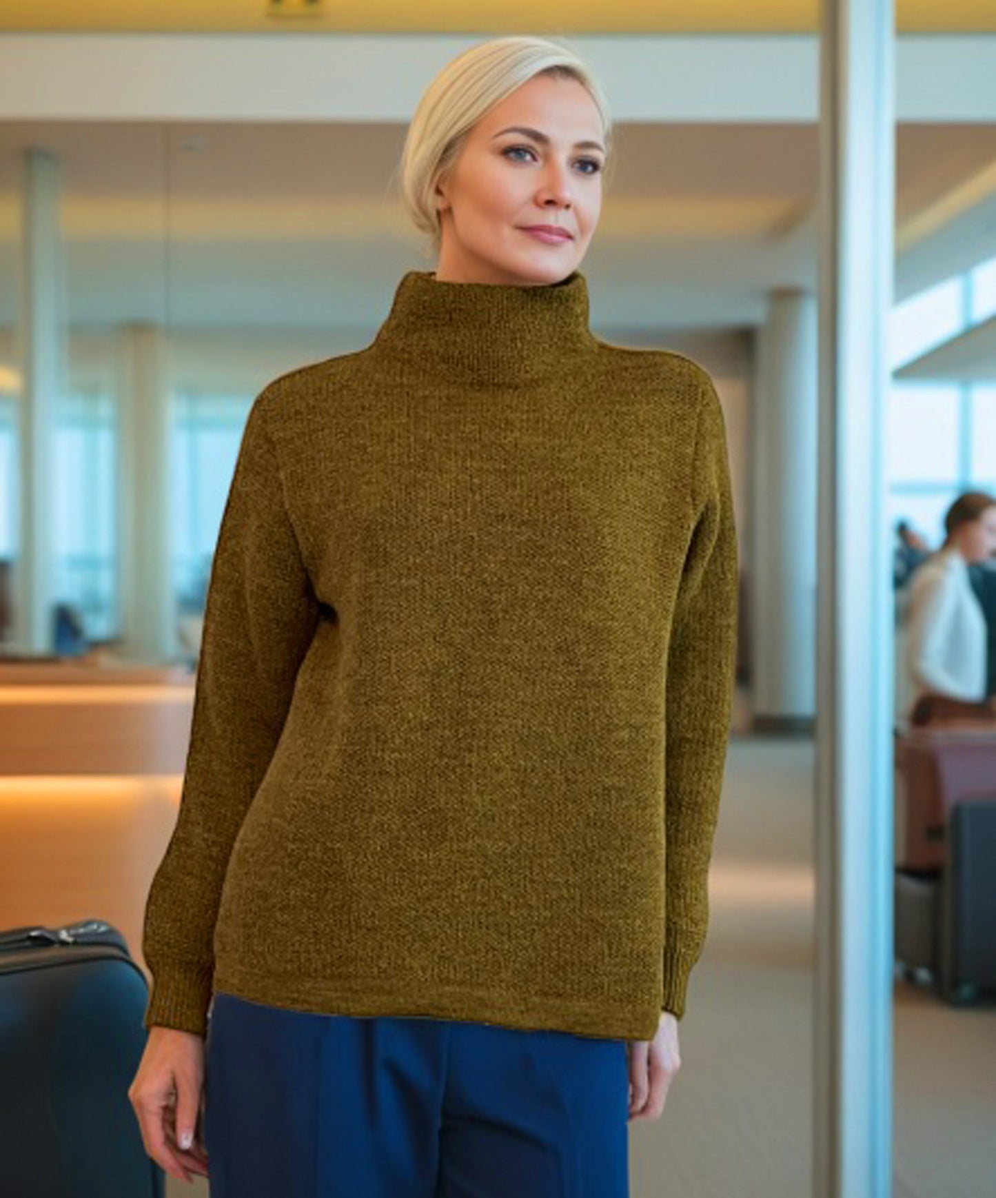 Alpaca Women’s High Neck Jacquard Knit Mustard