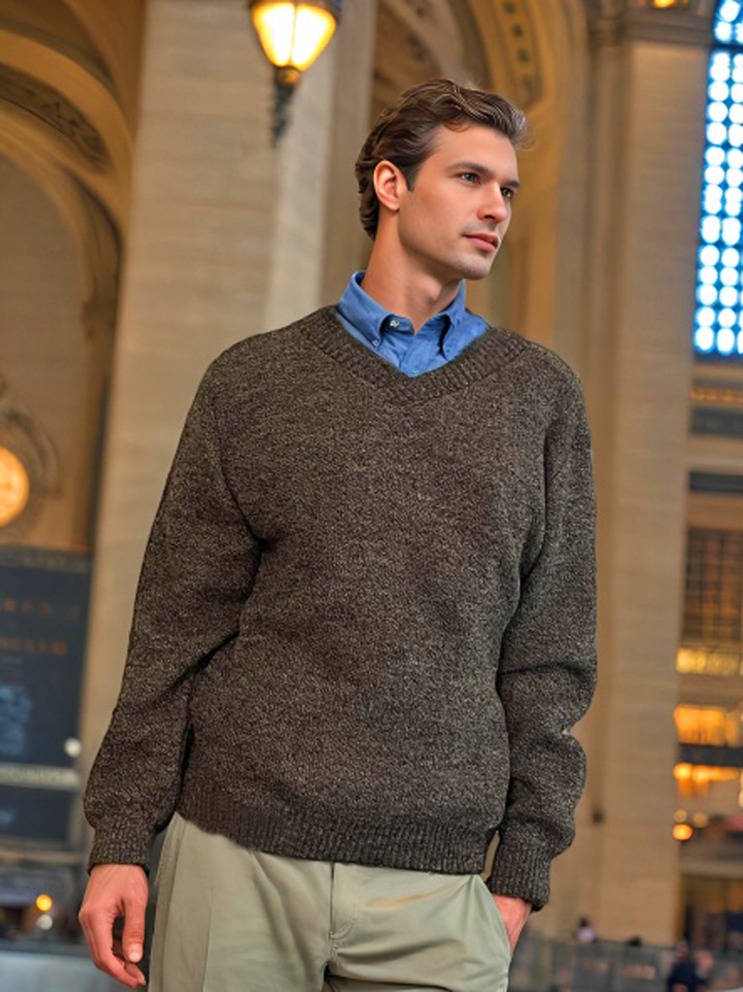 Alpaca Classic Jacquard Sweater Men V-Neck