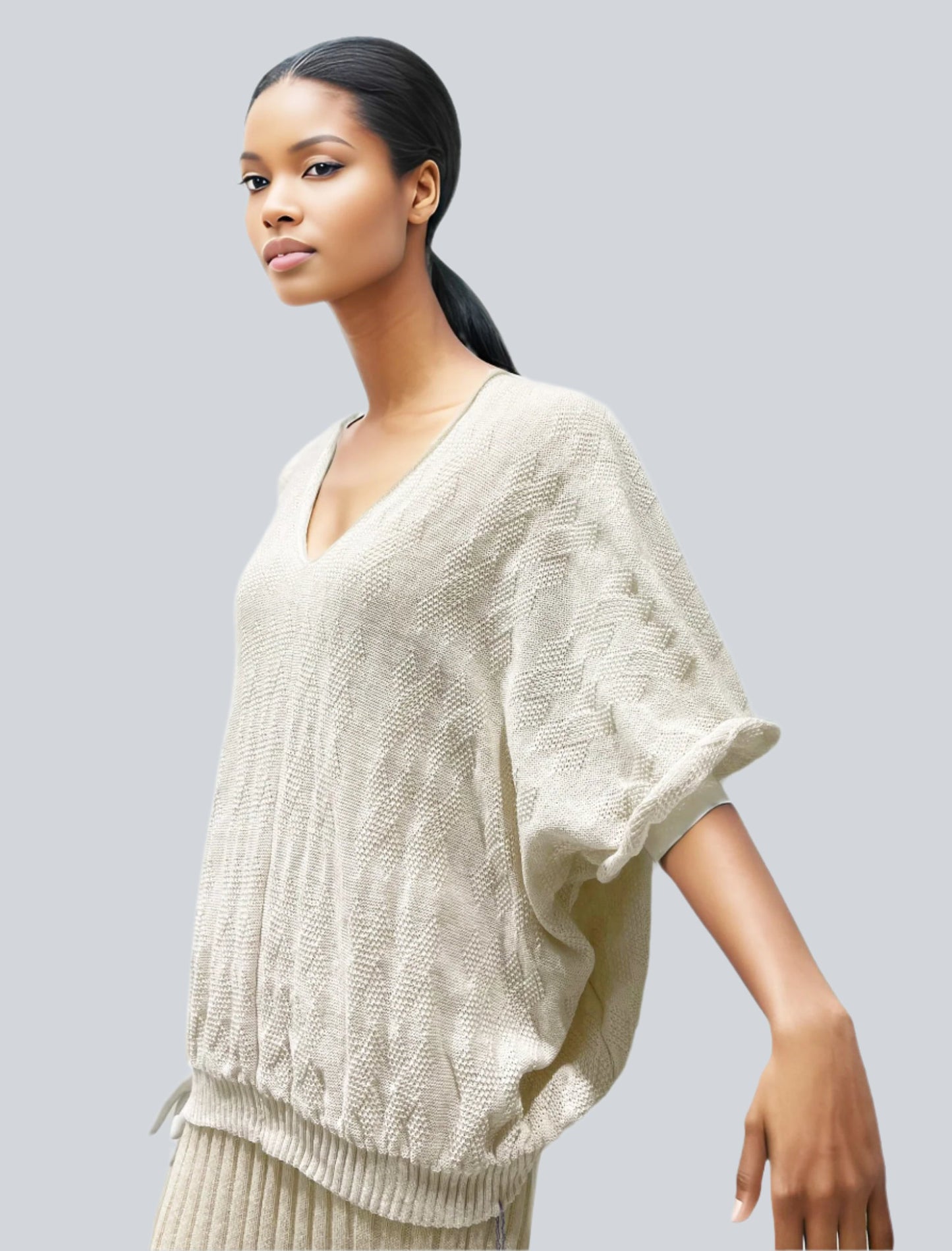 Alpaca Light Knit Poncho Tuck Natural White