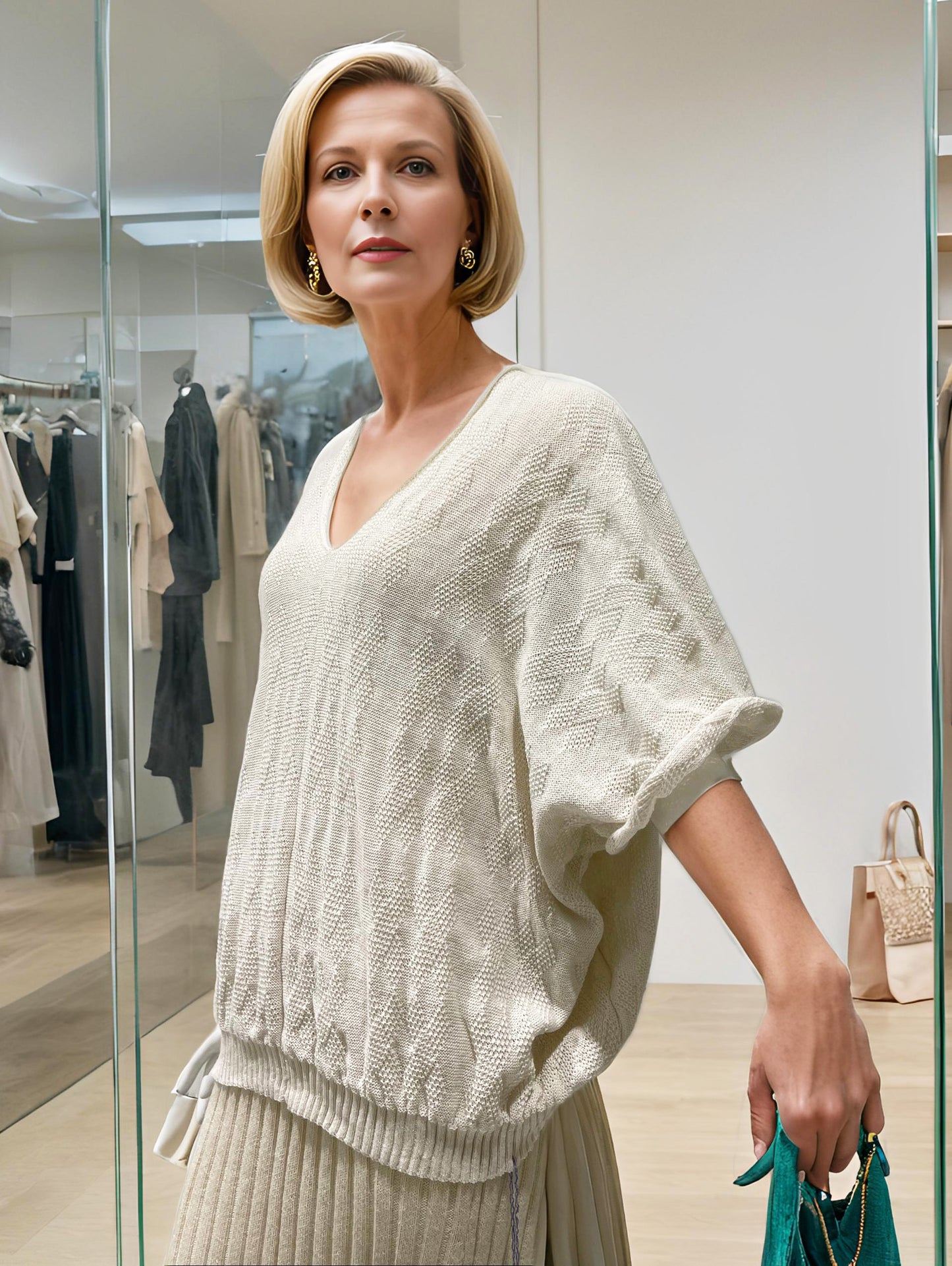 Alpaca Light Knit Poncho Tuck Natural White