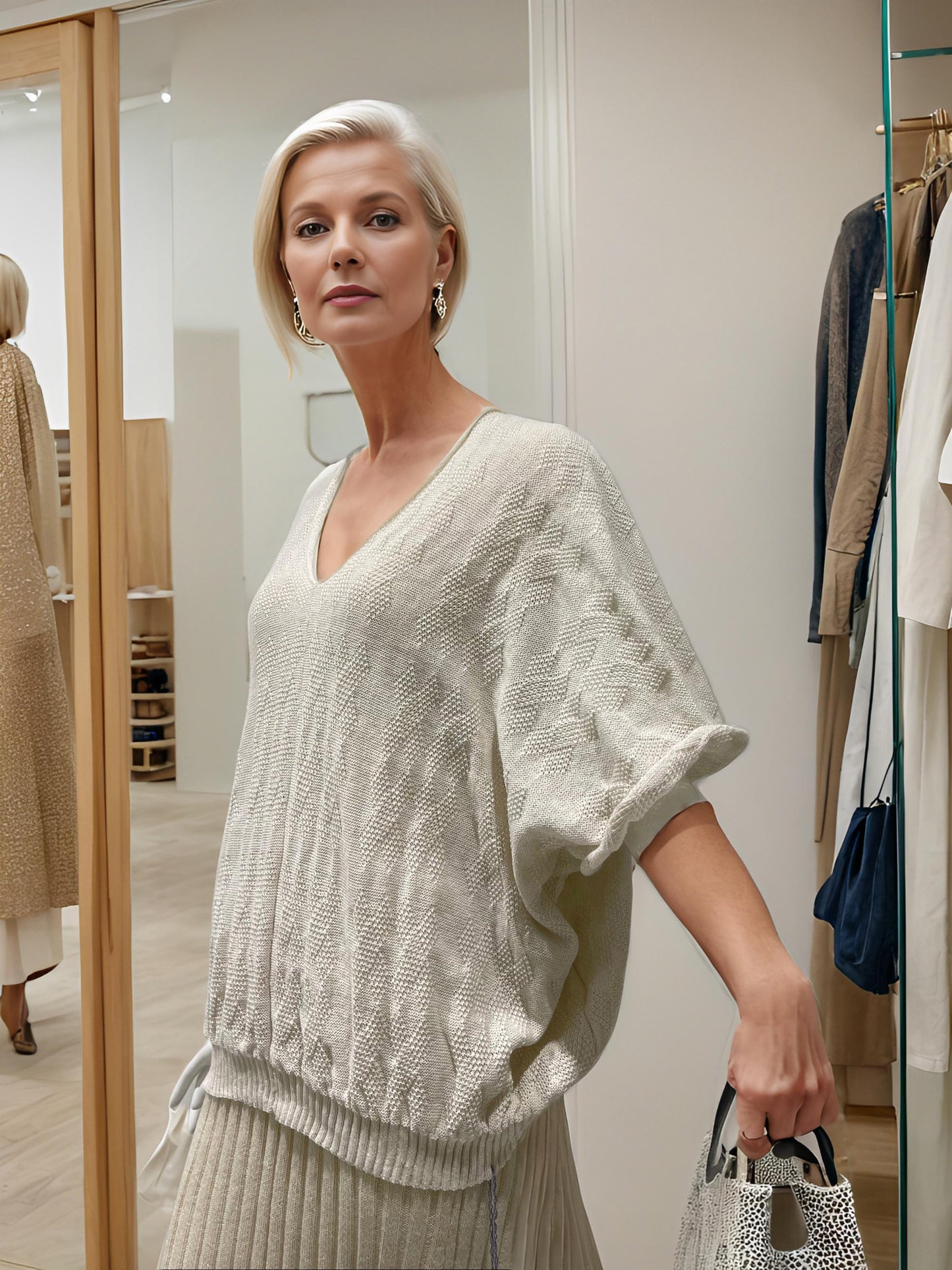 Alpaca Light Knit Poncho Tuck Natural White