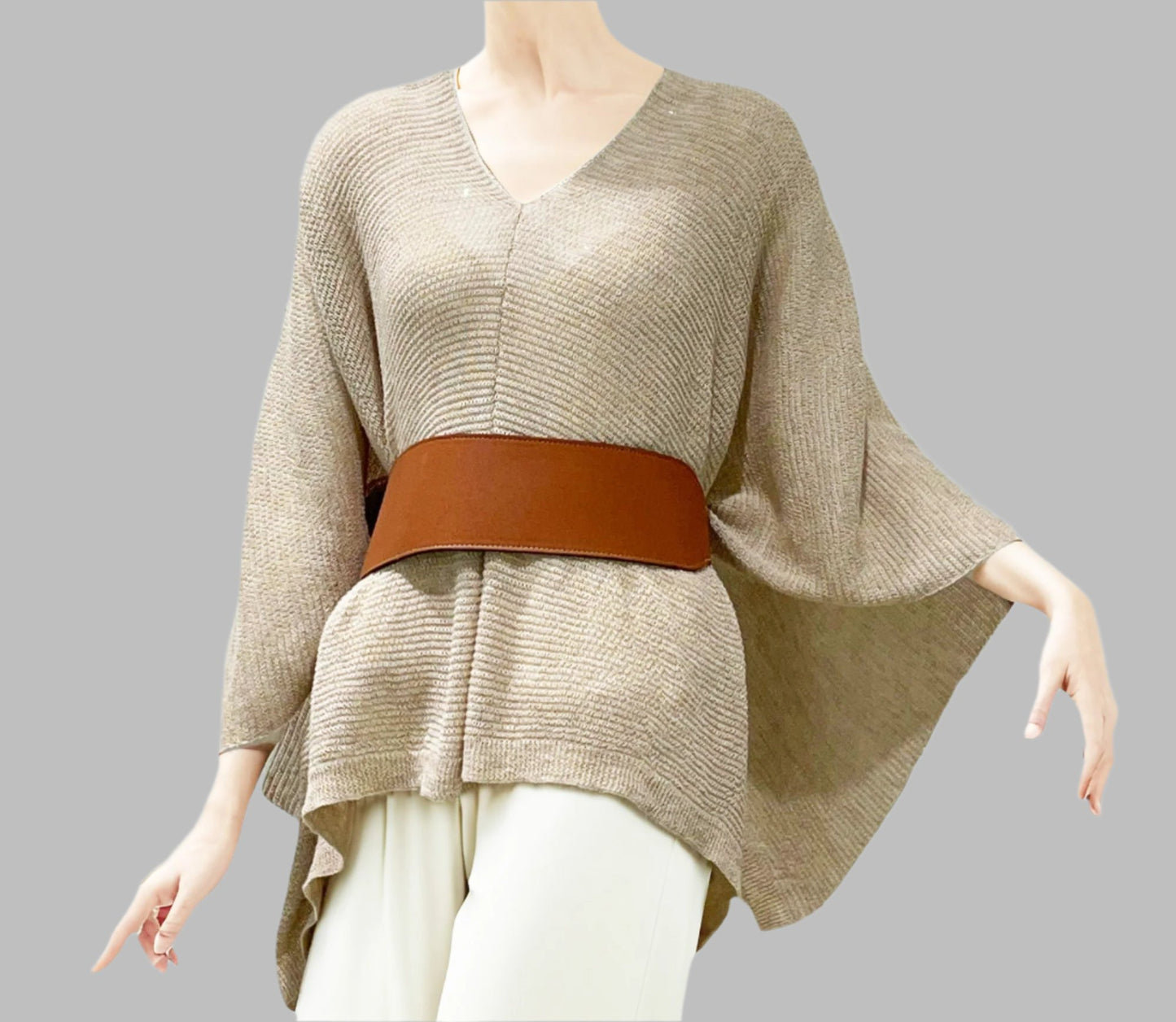 Alpaca Light Knit Poncho Rice Grain Natural Beige