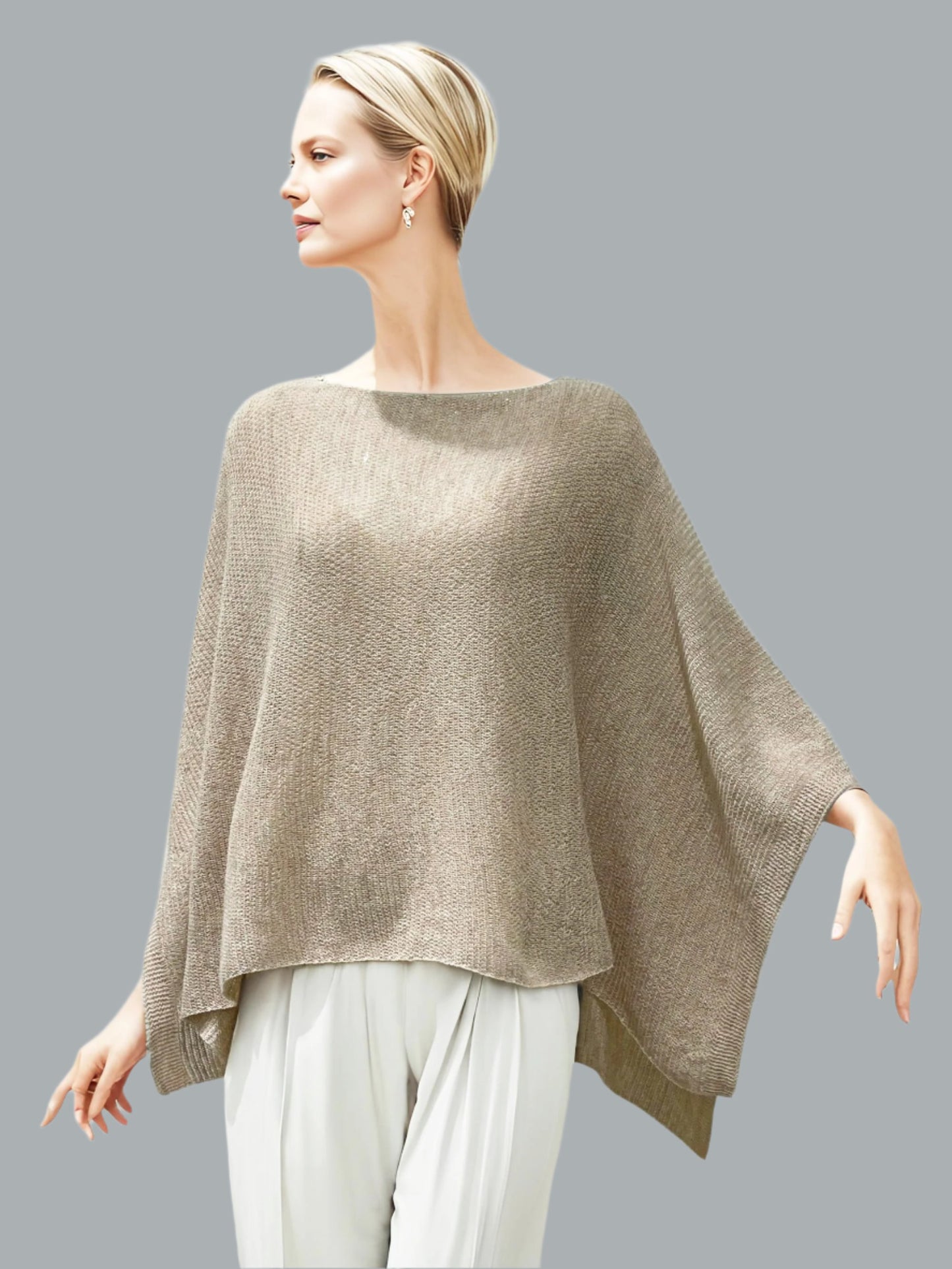 Alpaca Light Knit Poncho Rice Grain Natural Beige