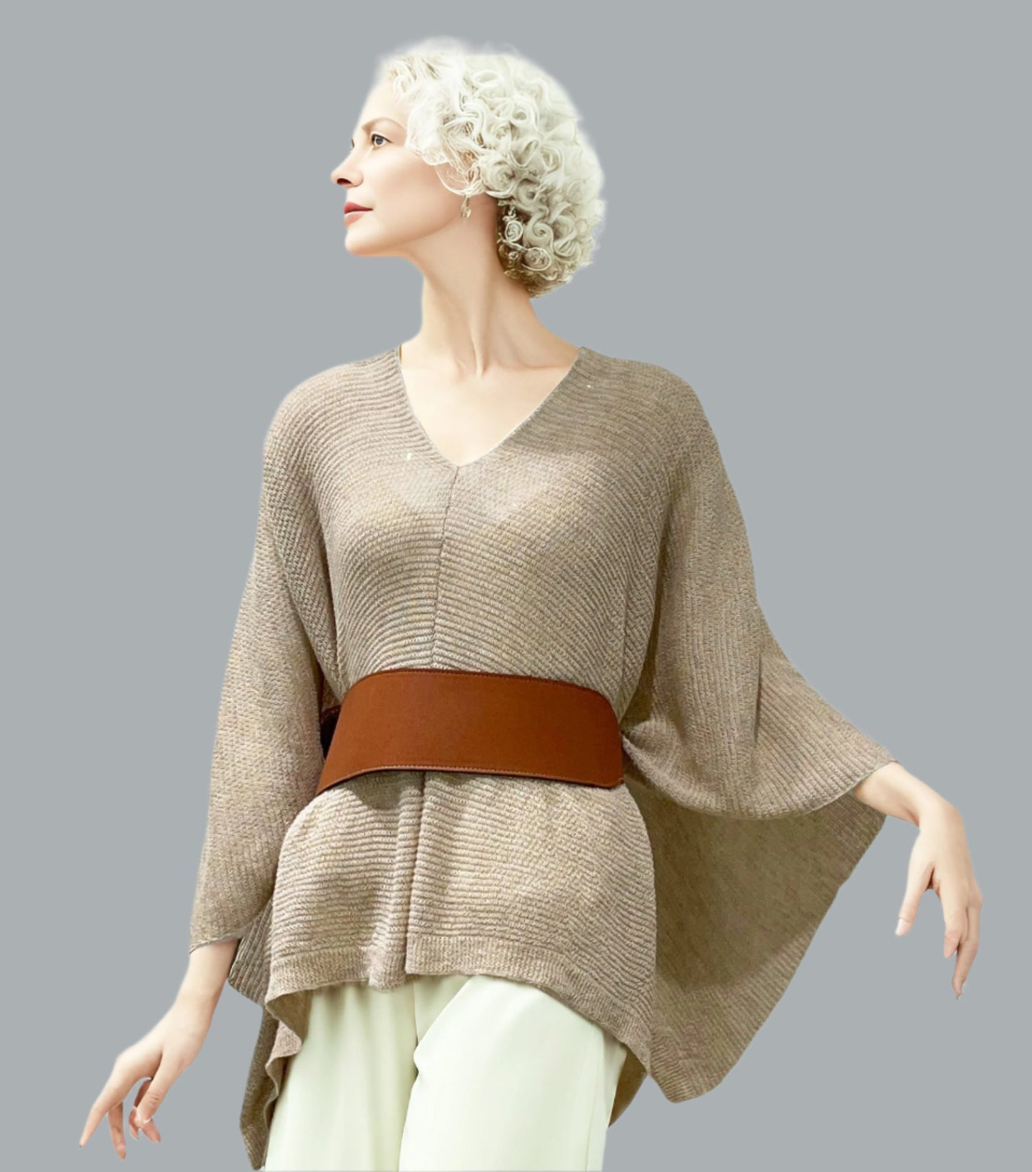 Alpaca Light Knit Poncho Rice Grain Natural Beige