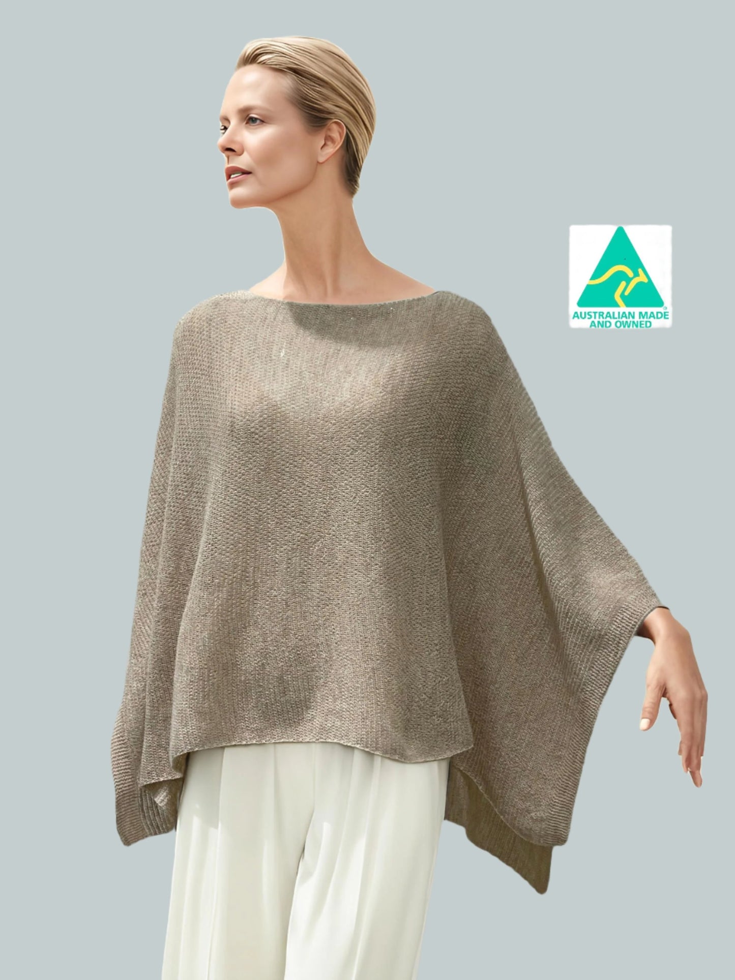 Alpaca Light Knit Poncho Rice Grain Natural Beige