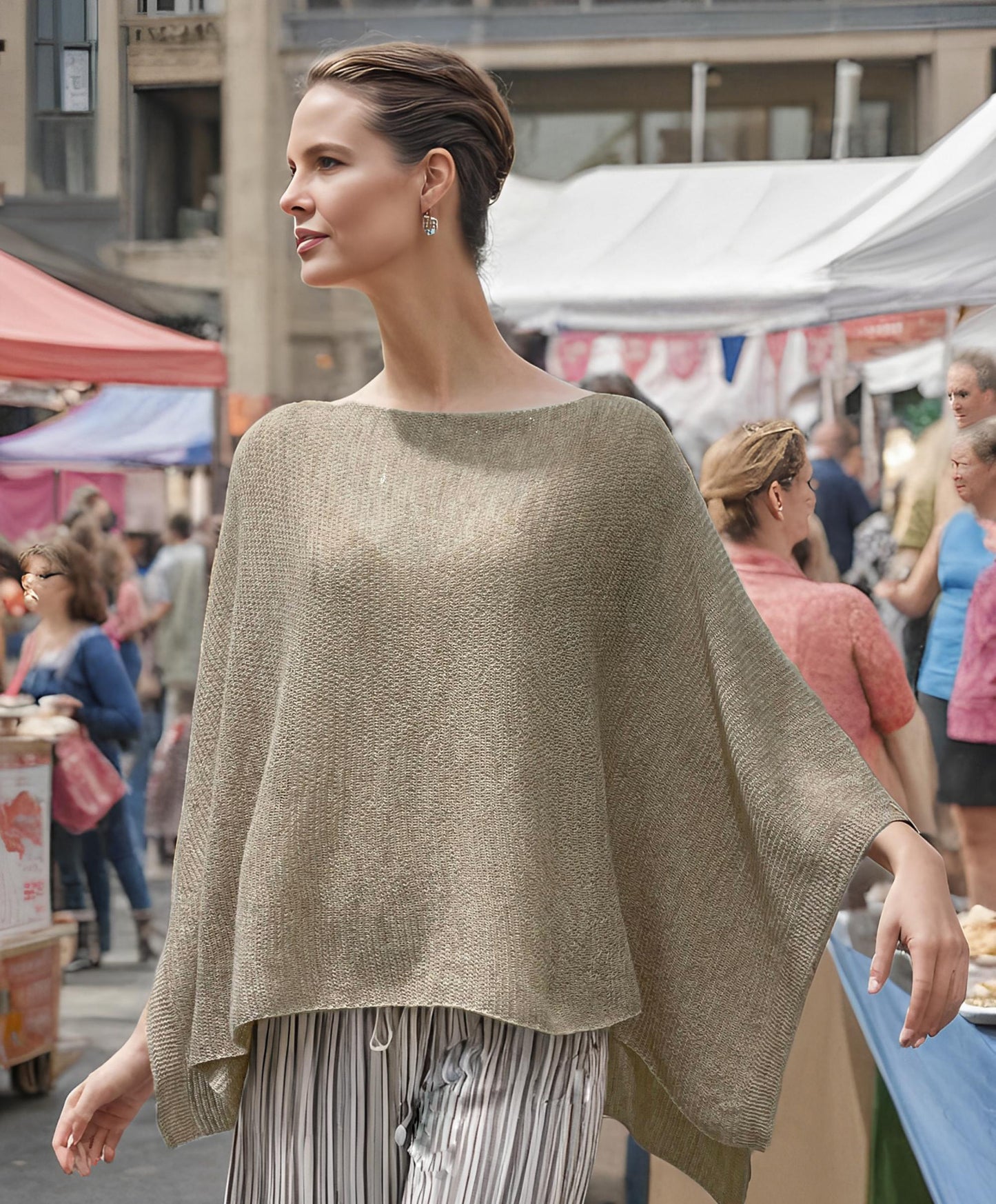 Alpaca Light Knit Poncho Rice Grain Natural Beige