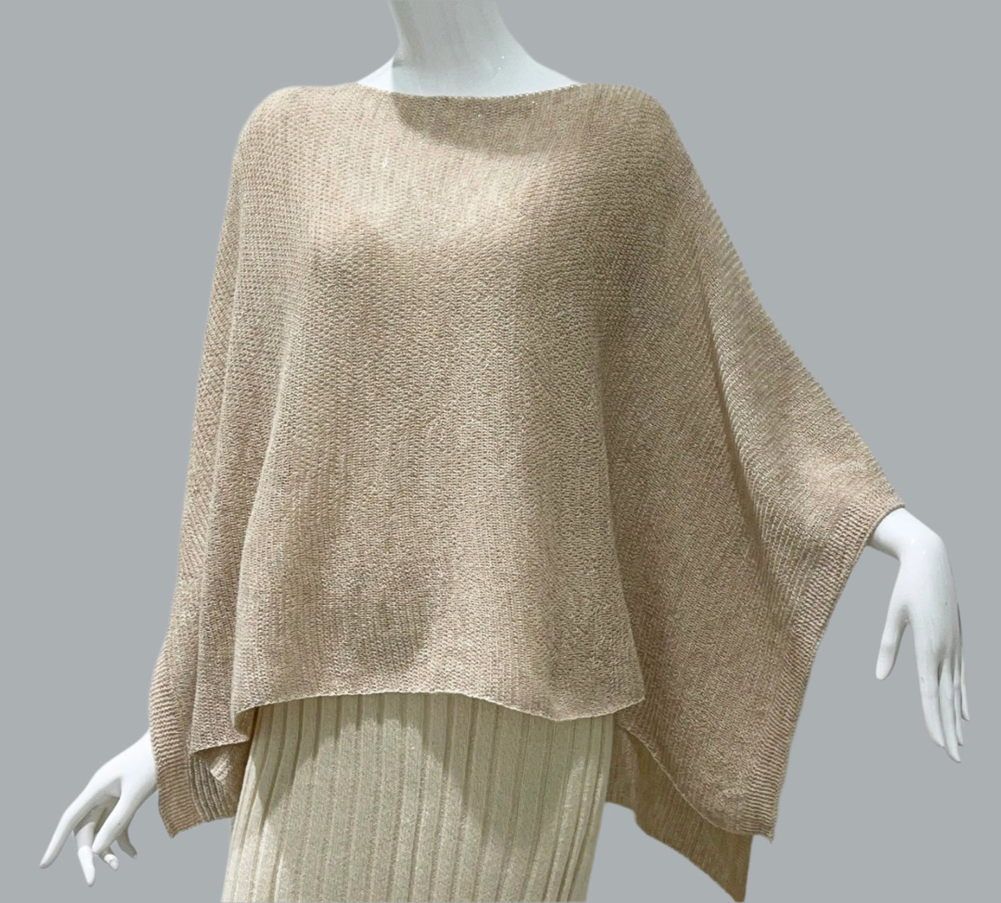 Alpaca Light Knit Poncho Rice Grain Natural Beige