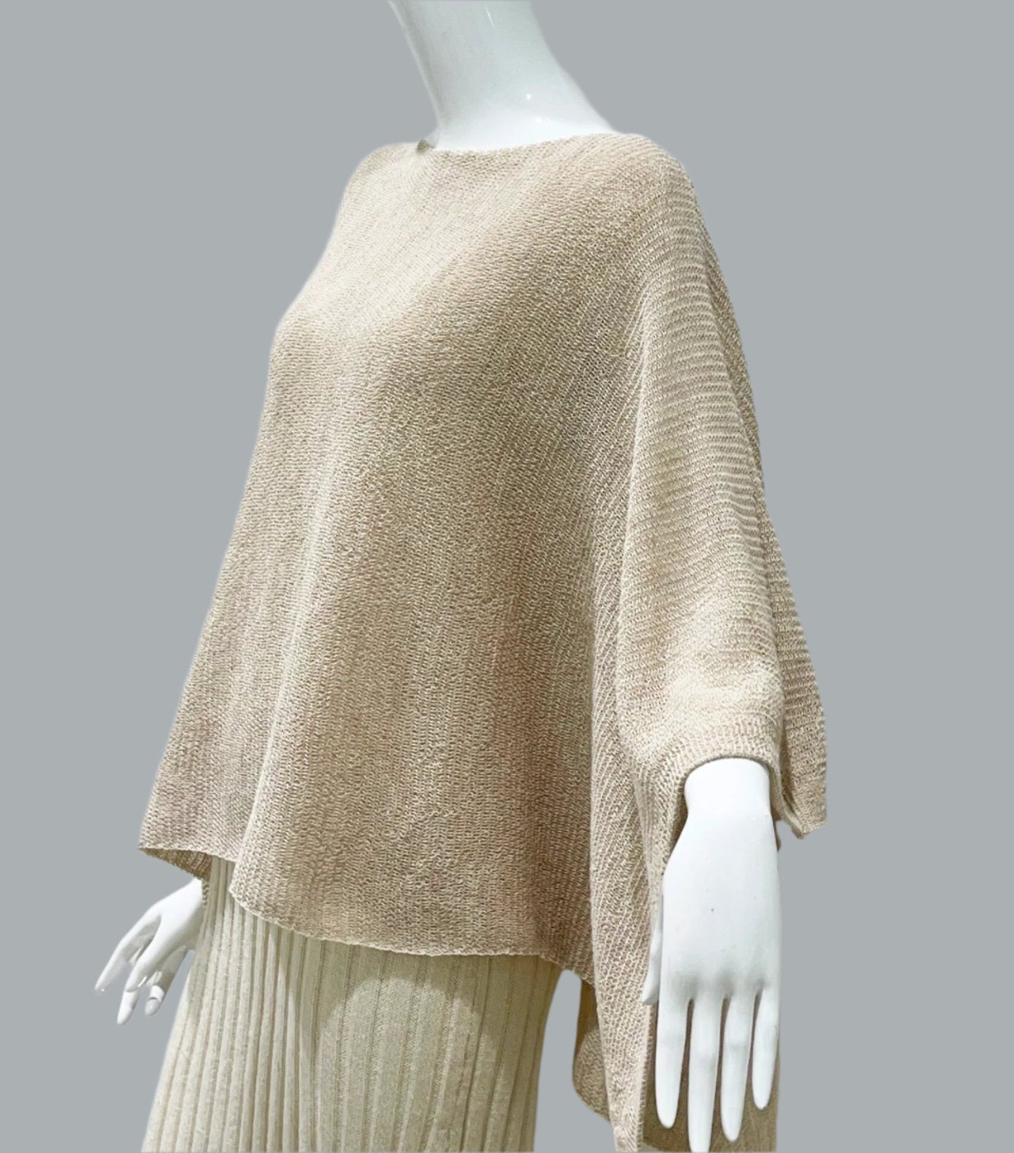 Alpaca Light Knit Poncho Rice Grain Natural Beige