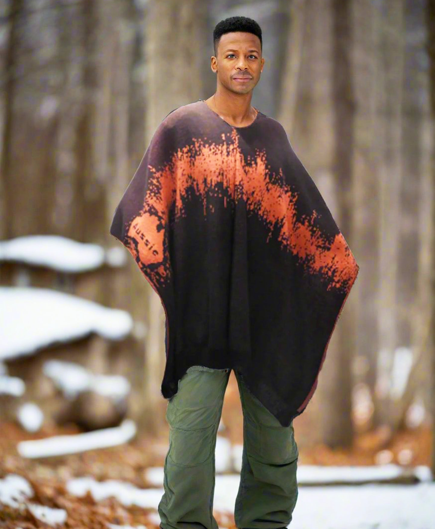 Australian Alpaca Thick Poncho, Disruption V-Neck Charcoal