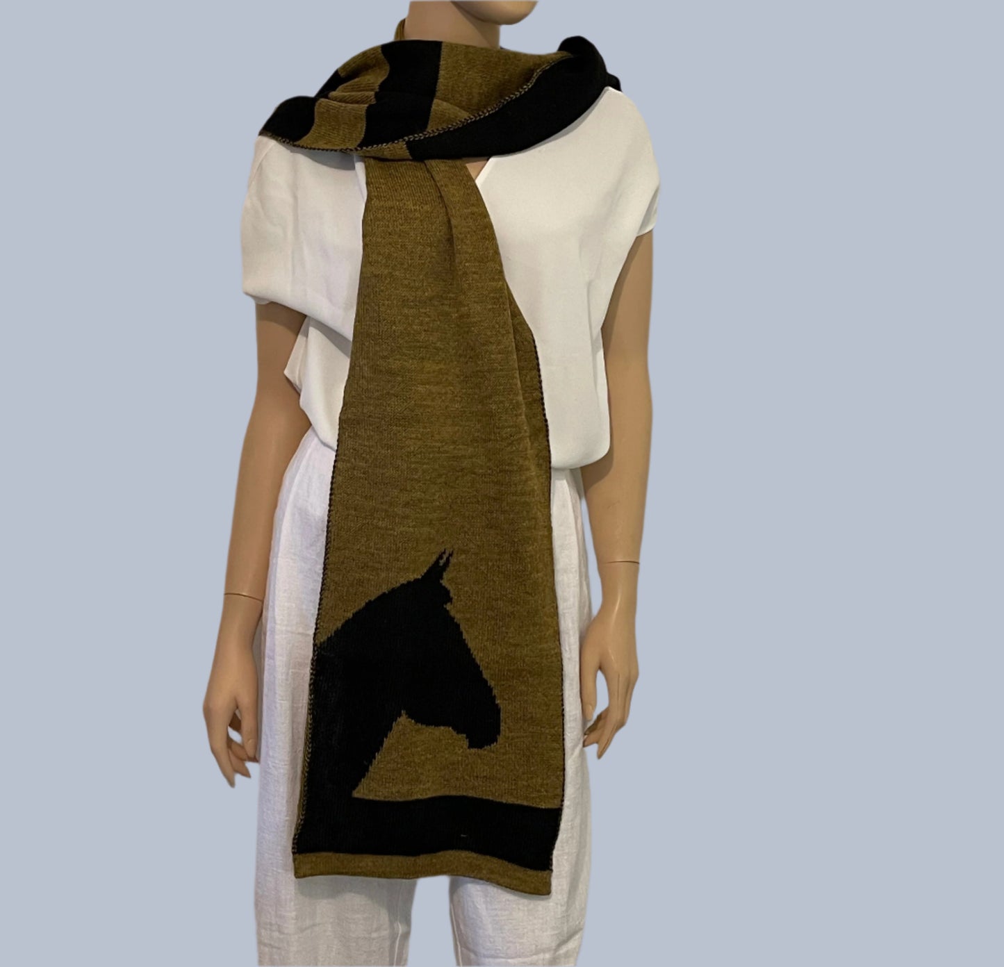 Unisex Alpaca Scarf Brumby Horse Design Mustard