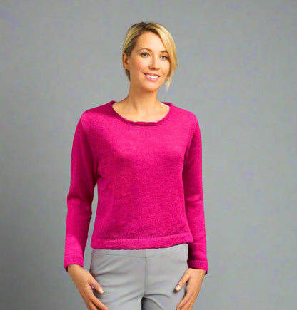 Alpaca Mohair Pullover Round Neckline Fuchsia