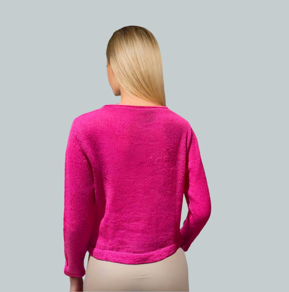 Alpaca Mohair Pullover Round Neckline Fuchsia