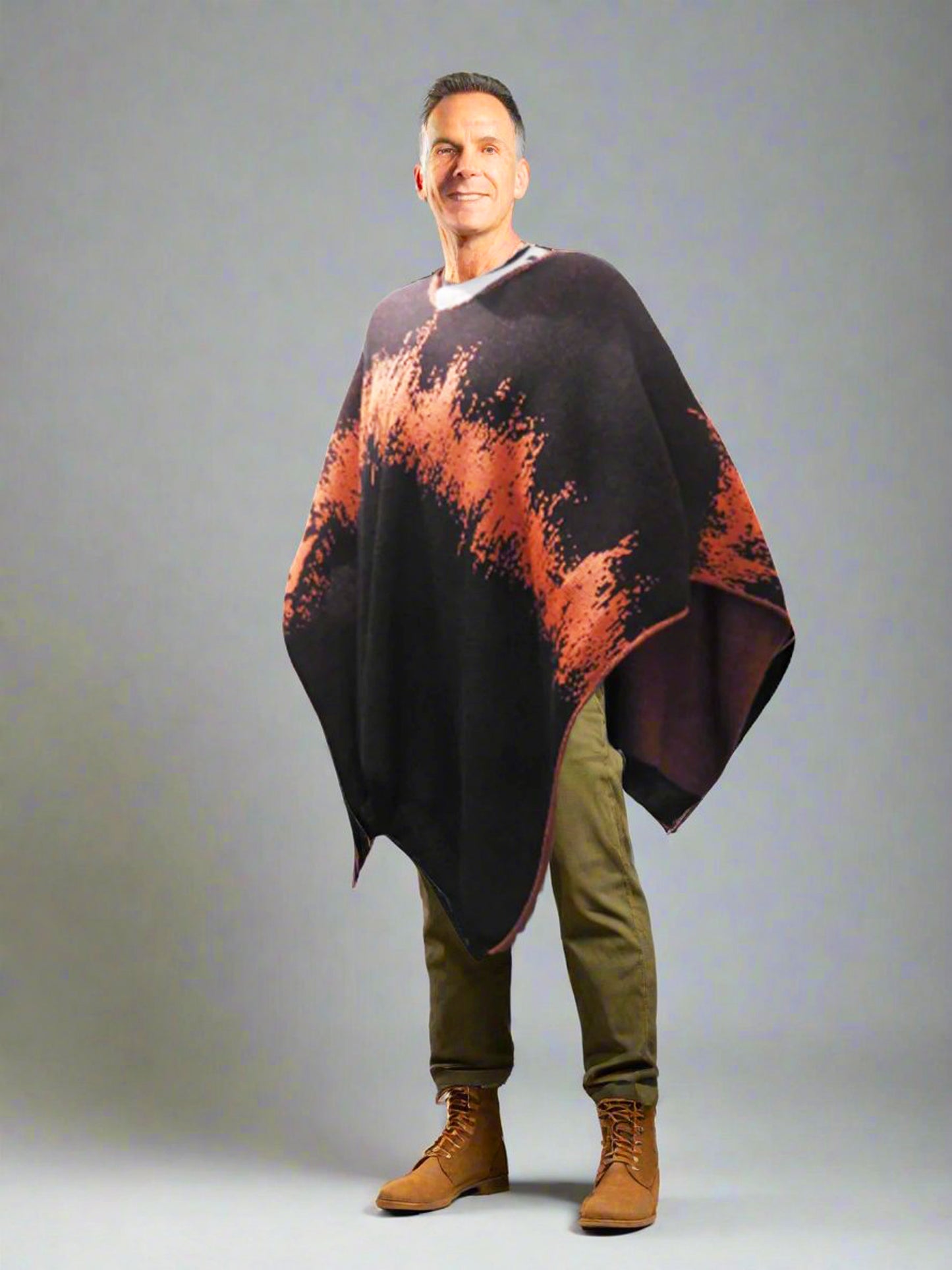 Australian Alpaca Thick Poncho, Disruption V-Neck Charcoal