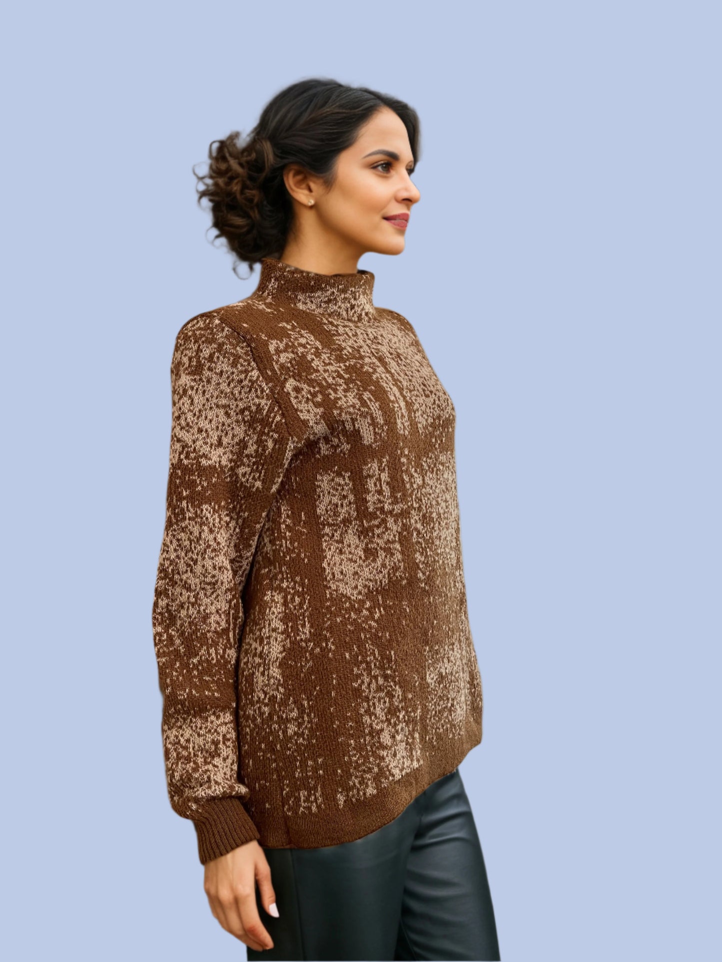 Alpaca Women’s High Neck Gold Granite Jacquard