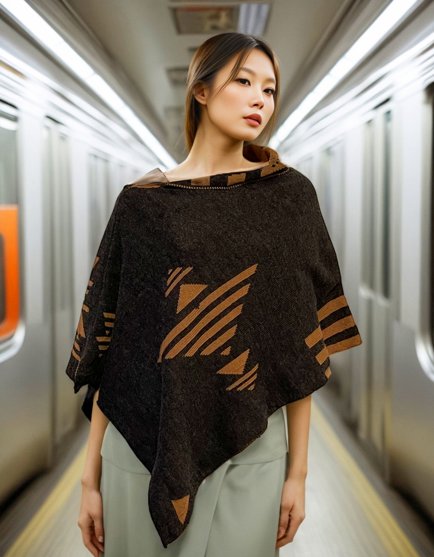 Alpaca Asymmetrical Poncho Charcoal